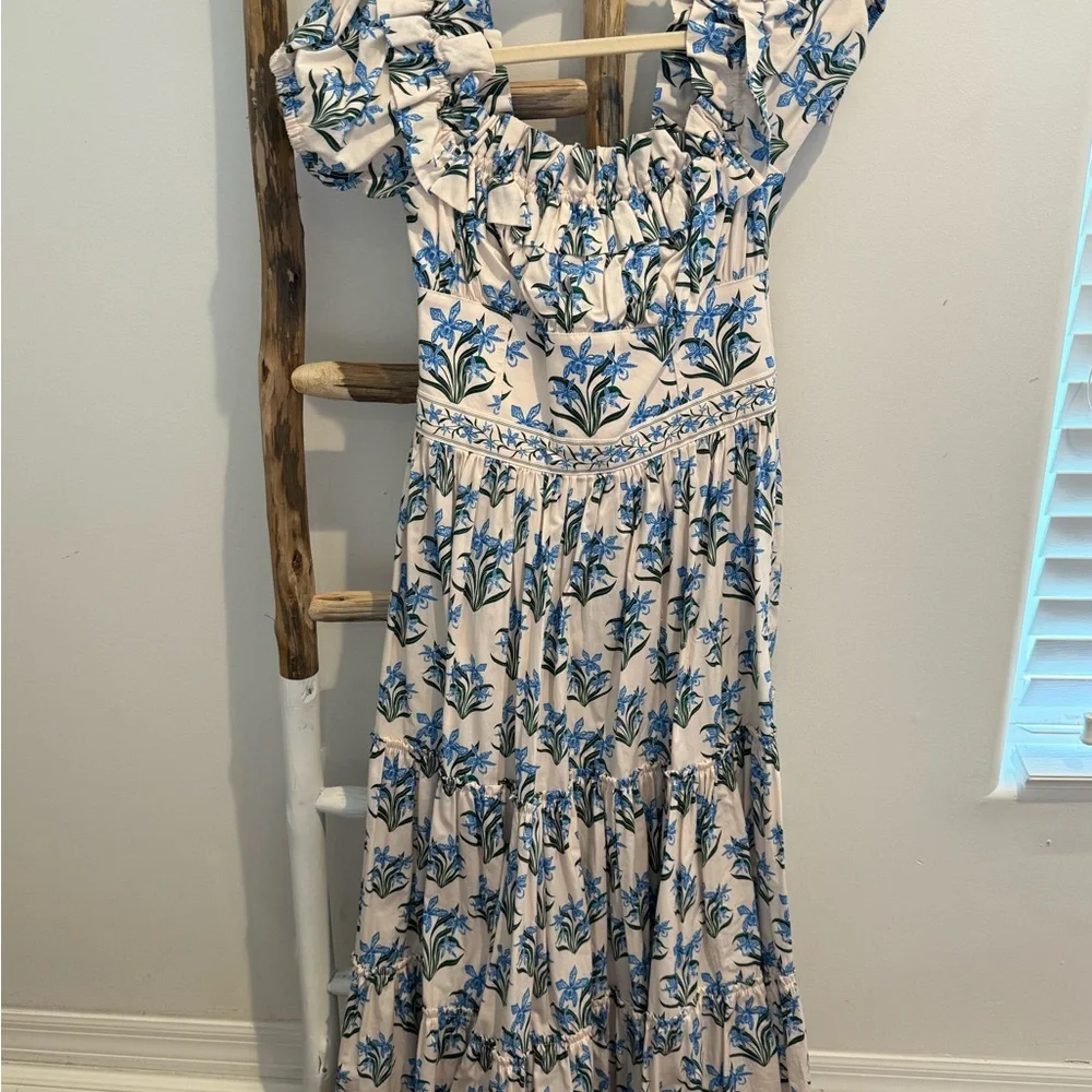 Agua by Agua Bendita Blue and White Floral Midi Dress - Picture 2 of 5
